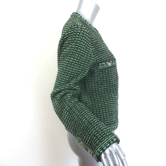 Chanel Cashmere Tweed Cardigan Jacket Sage Green Size 44 - Picture 5 of 11